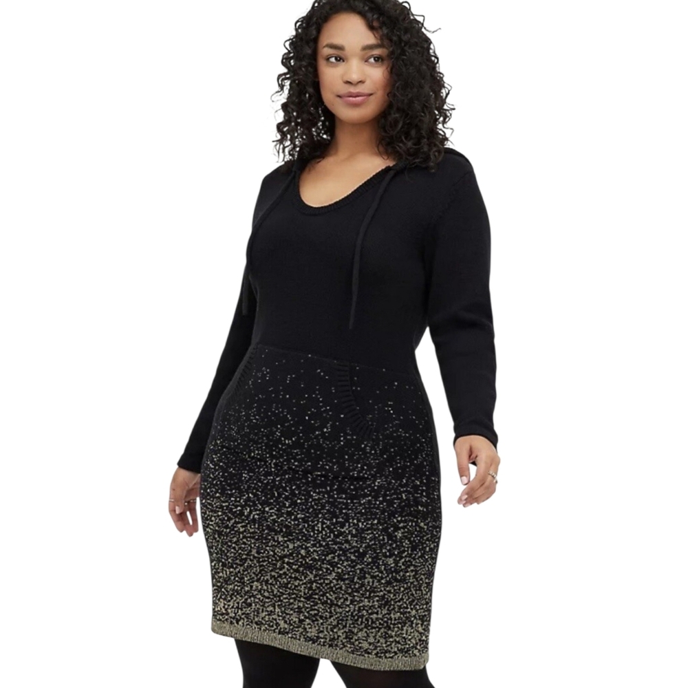 Torrid Black w/‎ Gold Sparkle Hoodie Sweater Dress Size 1